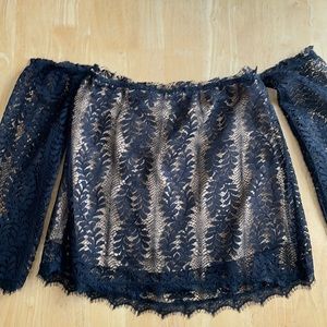 Off the shoulder lace top with nude lining